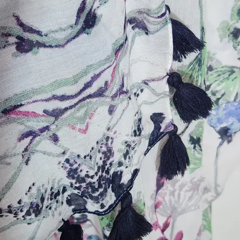 Kitara Purple and White Floral Print Wrap Scarf with Tassels NWT One Size