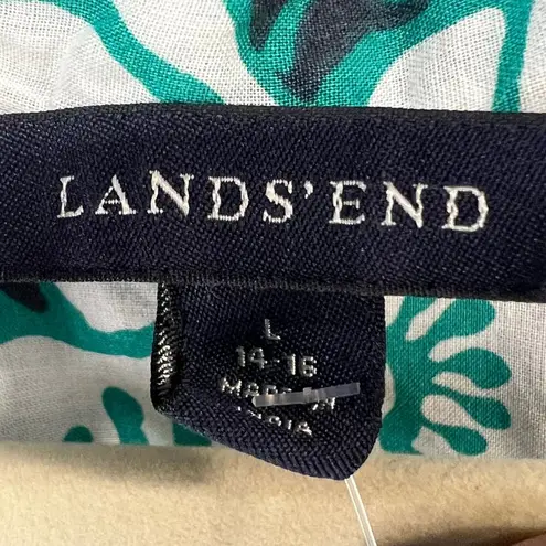 Lands End Tunic Dress Womens L Green Floral Split Kawaii Beach Swim Cover Up Size L