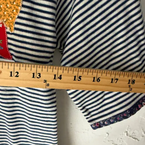 Vintage 70s You Babes Striped Cotton Tee M Floral Bow Appliqué USA Cottagecore Blue Size M