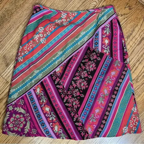 Susan Bristol | Multicolored A-Line Mixed Media Lined BOHO Midi Skirt Size 12