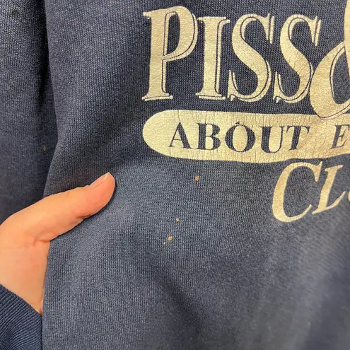 Vintage 90s Comedy Member of the Piss & Moan Club Thrashed Sweatshirt Crewneck Blue Size XL
