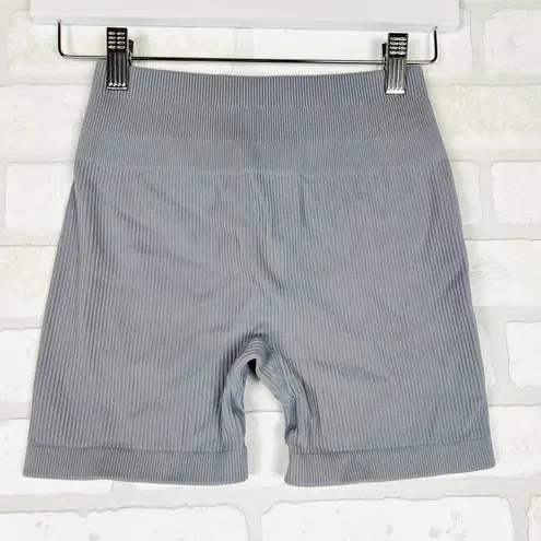 Essential Seamless Ribbed Booty Shorts, Soft Gray, Size Medium, Compressing Gray