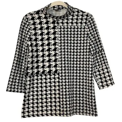 Tribal Women’s Houndstooth Mock Turtleneck 3/4 Sleeve Medium Black