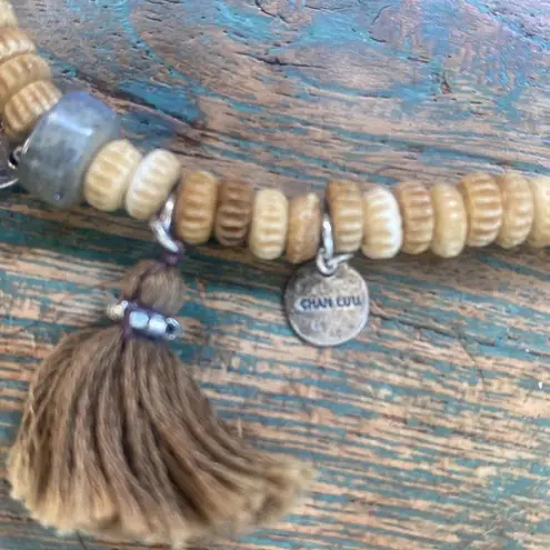 Chan Luu sterling silver beaded tassel necklace NWT