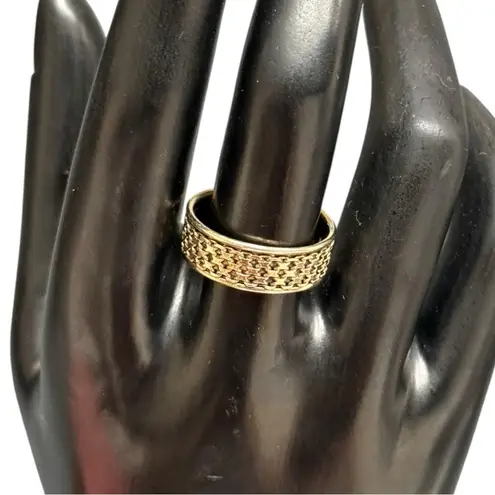 Gold Tone Woven Band Ring AK 925 Turkey Sterling Silver Band Ring Size 9 EUC