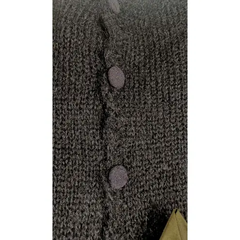 Susan Bristol VINTAGE floral applique cardigan black puff sleeves sweater Medium