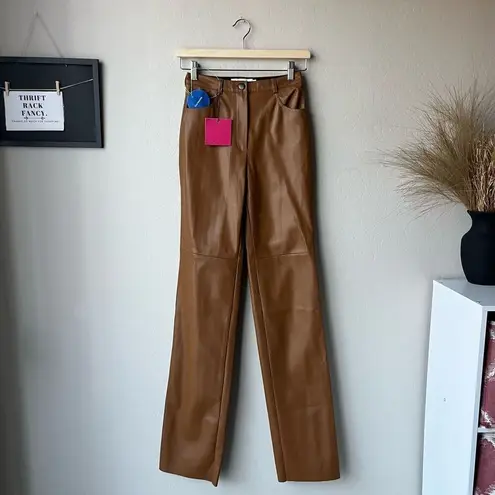 NEW Cultnaked Killa Choco Brown Vegan Faux Leather High‎ Rise Straight Pants XS