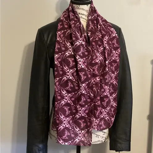 BEAUTIFUL LONG BUTTERFLY LIGHTWEIGHT SCARF 54” x 12” CRANBERRY, PINK & W…