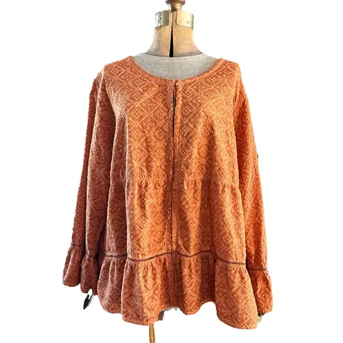 LOGO By Lori Goldstein LOGO Lavish by Lori Goldstein Scoop
Neck Swing Bed Jacket Umber Orange Boho Top