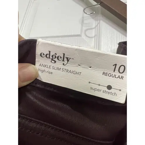 Edgely Women's Maroon/brown Faux Leather Pants Size 10 Slim Straight Ankle NWT