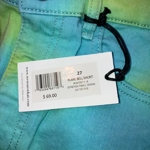 We Wore What Womens blue tie-dyed flare bell shorts