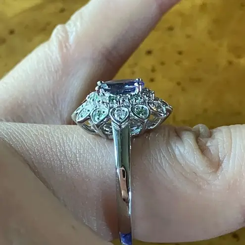 Natural Tanzanite Tsavorite Garnet Sterling Silver Ring Size 7 Green