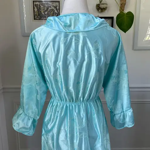 Vintage 80s Preview USA Aqua Satin Ruffle Robe M L Blue Size L