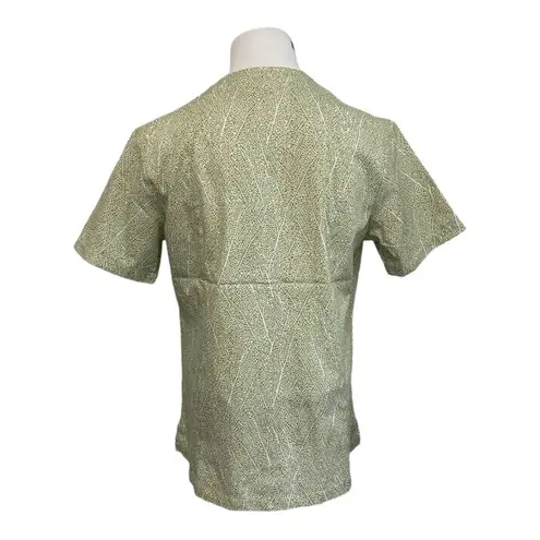 Tori Richard Women’s Green Leaf Print Open Neck Oriental Short Sleeve Shirt NWOT