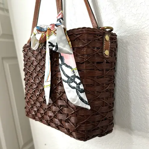 Patricia Nash Brown Woven Tote Bag with Scarf Accent & Added Crossbody strap