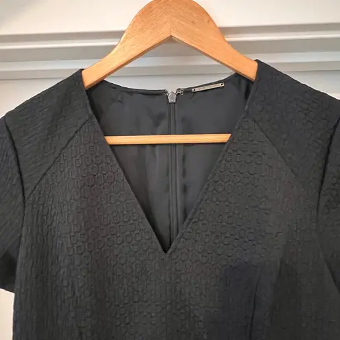 Elie Tahari NWT Textured Navy Sheath Midi Dress V-neck