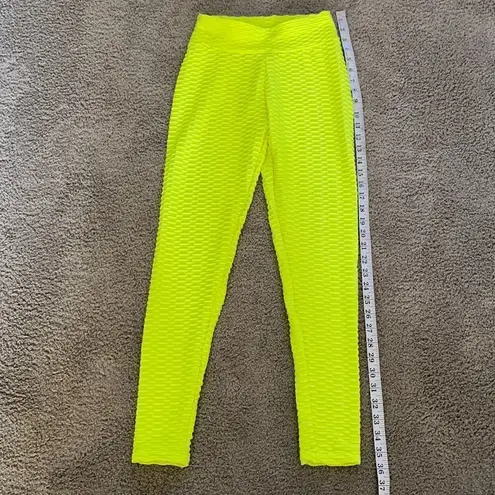 Women’s Leggings/High Waisted Yoga Pants Textured Neon Yellow Fabric Size S NEW