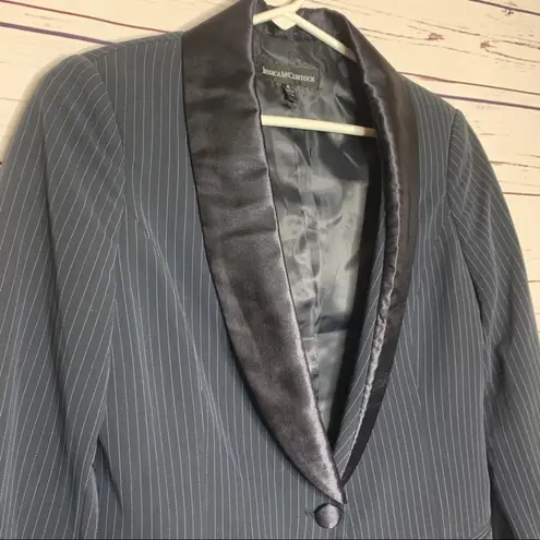 Jessica McClintock Vintage Black Pinstripe Tuxedo Blazer Jacket Size 4 Small