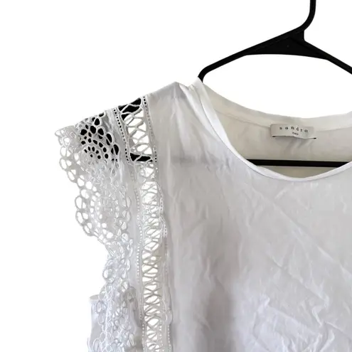 Sandro Paris White Lace Trim Womens Blouse