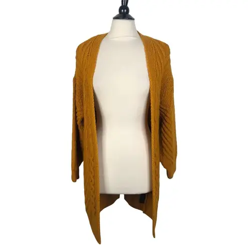 Topshop  Sz 2 Chunky Cableknit Balloon Sleeve Mustard Open Front Sweater Cardigan