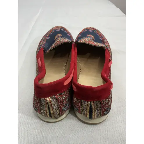 Womans Slip On Oriental Flat Shoes 10 Red