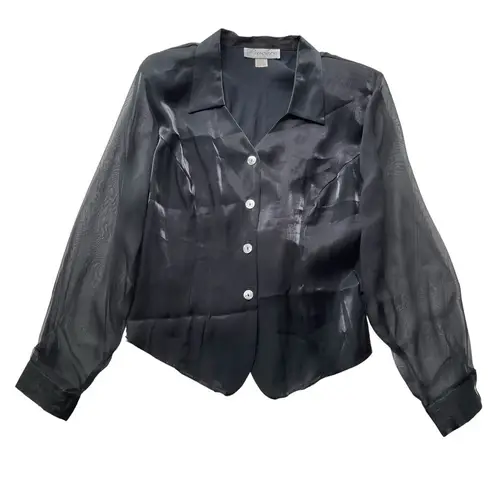 Piacere Chiffon blouse Metallic Black Plus Size 24 Sheer Sleeves Formal Dazzle