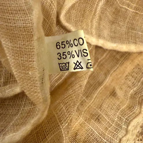 Sheer Lace Trim Scarf Shawl Wrap Gold Tan Lightweight 65% Cotton 35% Viscose - Image 2