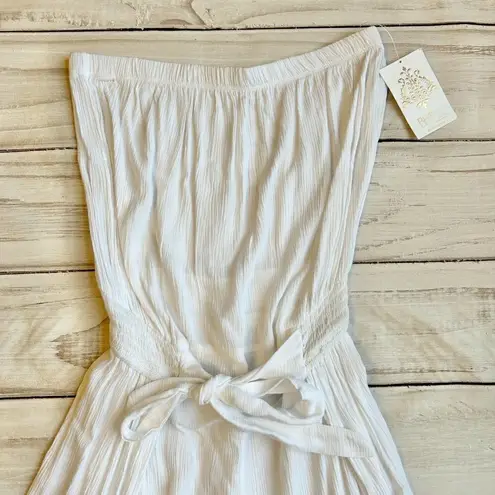 Becca Strapless Crinkled Wide Leg Jumpsuit in White Size S NWT