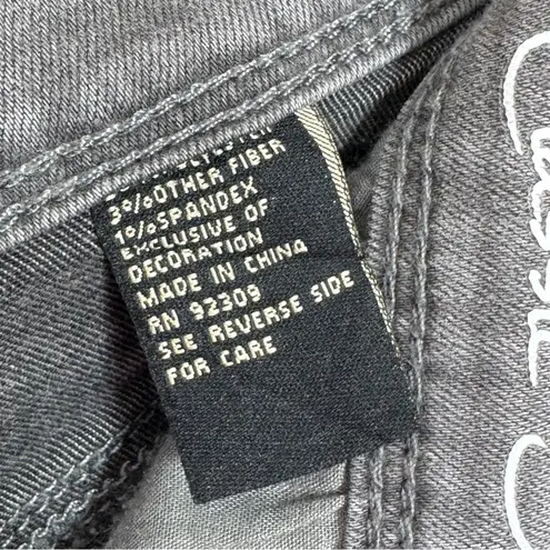 Diane Gilman DG2 Floral Embroidered Wide Leg Stretch Jean Grey 12 Raw Hem Gray