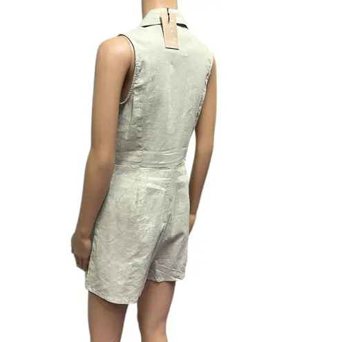 Love Tree Linen Blend  Sage Double Breasted Sleeveless Shorts Romper Womens M