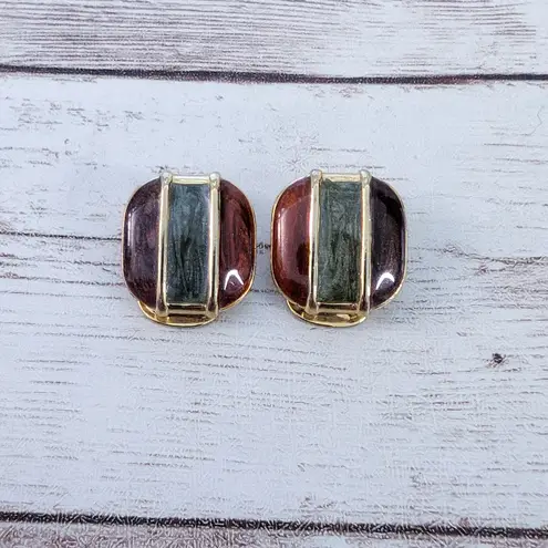 Vintage Clip On Earrings Brown & Green Tones Stylish