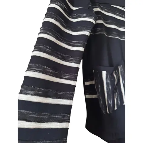 Neon Buddha Women's Striped Pocket Long Sleeve Top Black White Size S