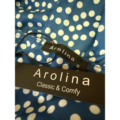 NEW Arolina Blue Silky Satin Polka Dot High Waist Wide Leg Trousers Pants Size S