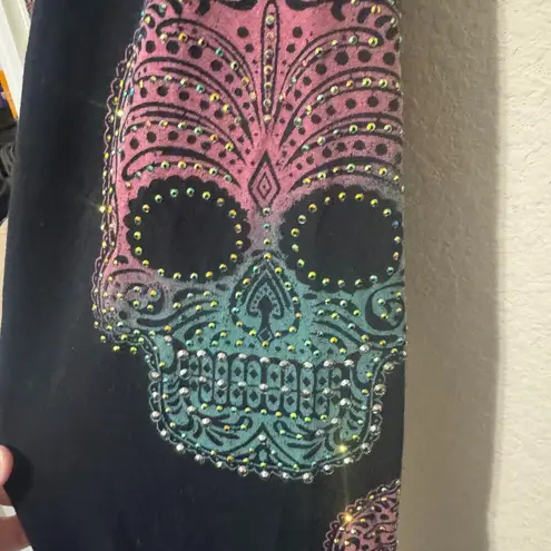Vocal Black Leggings Women's S Rhinestone Sugar Skulls Biker Grunge Day of Dead