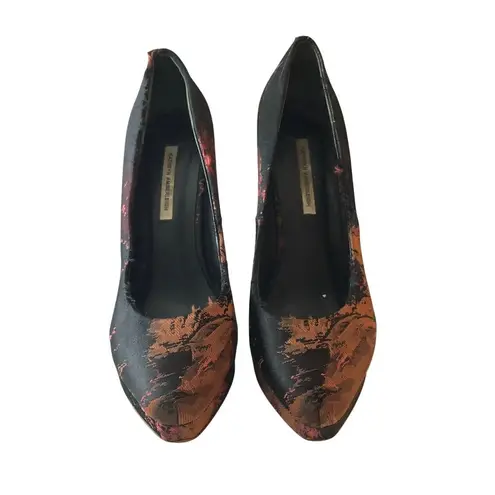 Kathryn Amberleigh Platform Pumps Heels Jacquard Black Brown 6.5