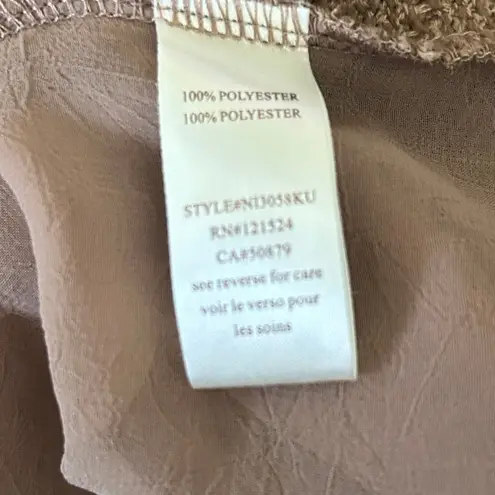 Nick & Me Women Tunic Sweater XL Taupe Mixed Media Cable Knit Boho Baybdoll Brown