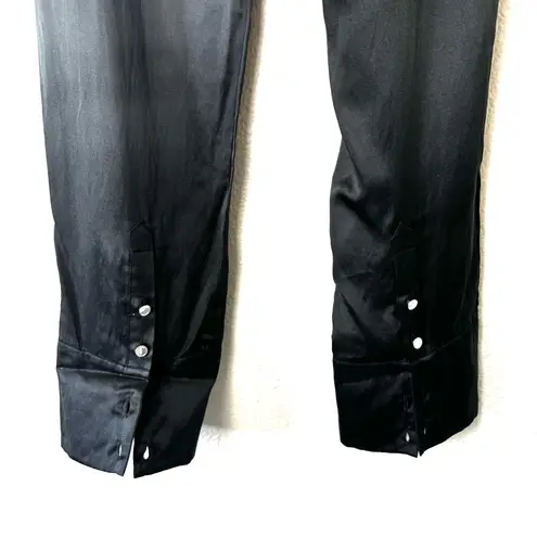 Karen Millen New Black Silk Blend Tapered Leg Cuffed Pants Size 10