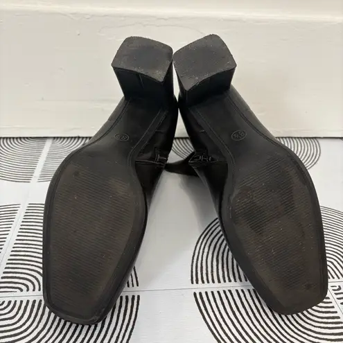 A New Day  Black Leather Stretch Block Heel Boots Size 8.5
