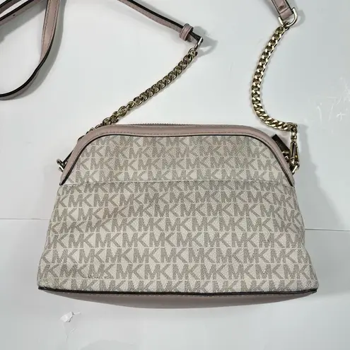 Michael Kors  Logo Printed Light Pink Stripe Detail Leather Crossbody Bag Purse