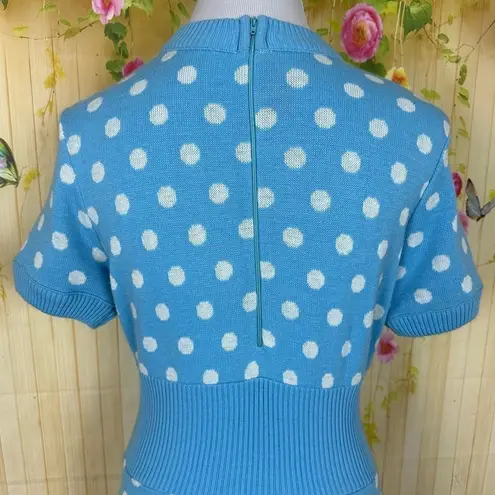 Vintage Blue FINE KNITS By ROGER  Polka Dot Sweater Dress