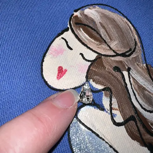 Vintage Stick Chics Womens Hand Painted Sweatshirt Button Closure Blue Medium