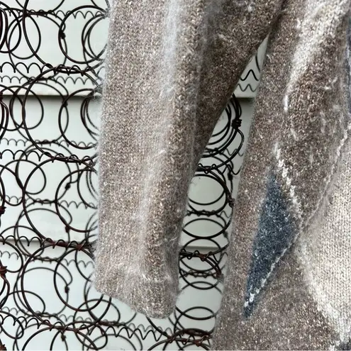 Vintage 90s Segue Argyle Angora Wool Cardigan sweater tan gray cream Grandpacore