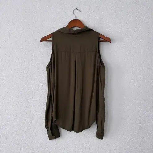 Soho Jeans Green Cold Shoulder Long Sleeve Button Up Top Size X-small