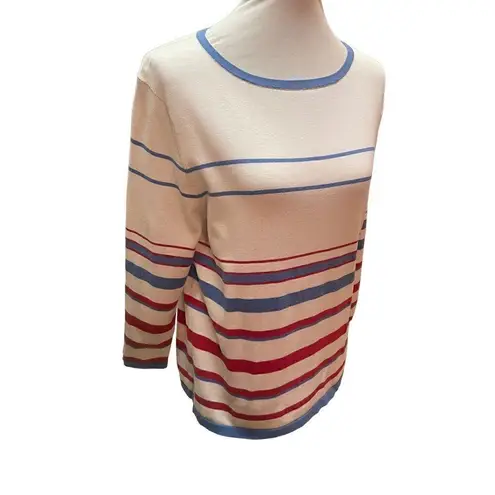 Pendleton Long Sleeve Striped Red White & Blue Scoop Neck Silk Blend Vintage Swe