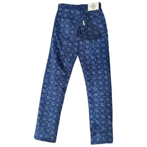 Les Olivades Women’s Size 38 S Monogram Block Print Blue Patterned Pants