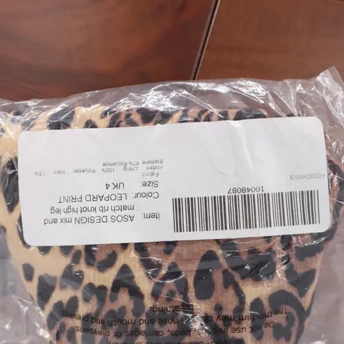ASOS DESIGN Leopard Print Rib Knit High Leg Bikini Bottoms Size US 0 Brown