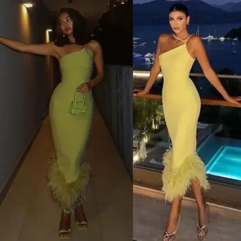 House Of CB House of‎ CB ‘Alessia’ Lime Feathered Midi Dress size XS $299