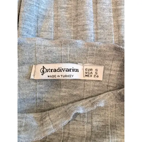 Stradivarius Gray Ribbed Lightweight Long Sleeve Knit Top Small Stretch EUR S