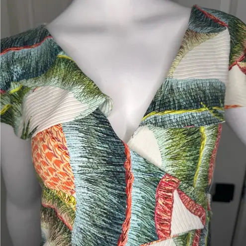 Farm Rio Green and Orange Asymmetrical Cut Out Bodysuit