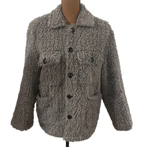 NSF Reese Faux shearling teddy plush utility jacket in grey size S